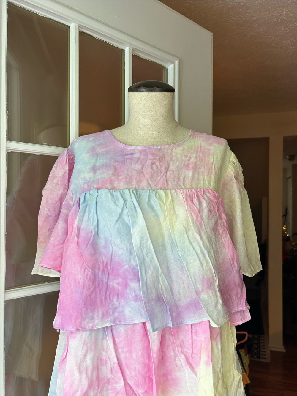 English Factory Pastel Tie-Dye Tiered Dress - Pink, Blue, Yellow. Small. - Picture 2 of 10